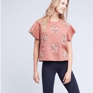Anthropologie Dusty Pink Embroidered Pullover